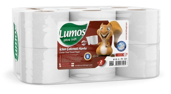 Lumos 3 Kg İçten Çekmeli Havlu Kağıt (Beyaz) (2 Kat) (21x22Cm) (23Gsm) (57Mt) (3.0Kg) (1 Koli)