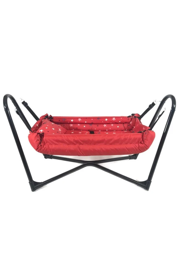 Neptün Metal Beşik Hamak Kırmızı Pamuklu Kumaş - Resim 3