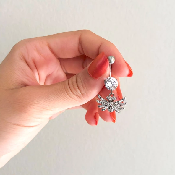 316L Çelik Zirkon Taşlı Kuş Piercing PRC-124 - 2