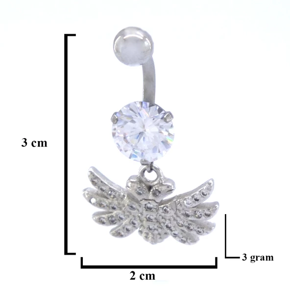 316L Çelik Zirkon Taşlı Kuş Piercing PRC-124 - 3