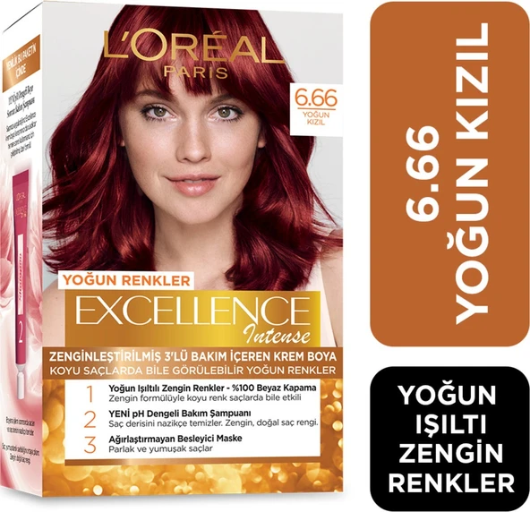 L'Oréal Paris Excellence Intense Saç Boyası 6.66 Yoğun Kızıl