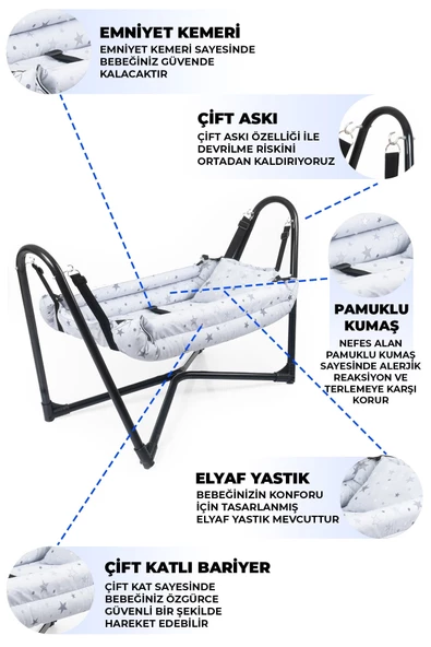 Neptün Pamuklu Bebek Hamak Gri - 2