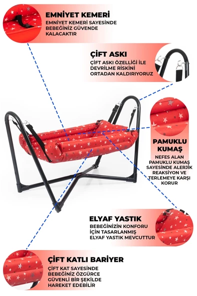 Neptün Pamuklu Bebek Hamak Kırmızı - 2