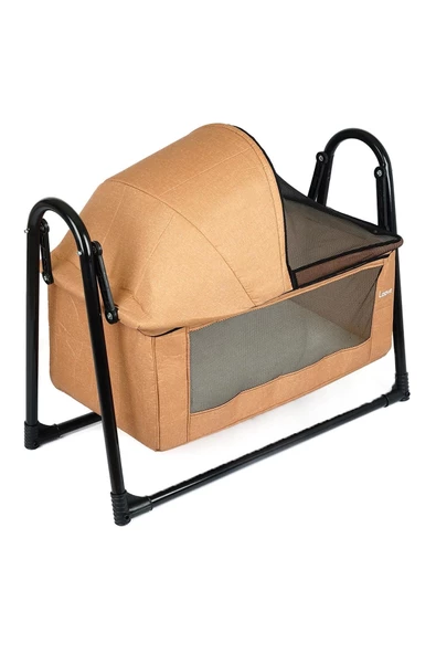 Smoll Metal Sallanır Beşik Kahverengi Keten Kumaşlı - 4