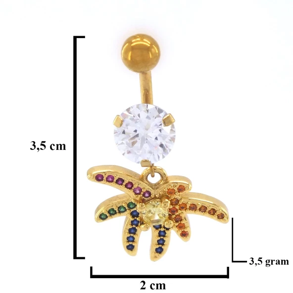 Altın Kaplama Zirkon Taşlı Palmiye Piercing PRC-121 - 3