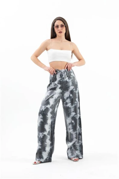 Beli Lastikli Batik Desen Parlak Kumaş Pantolon - Antrasit ürün görseli 1