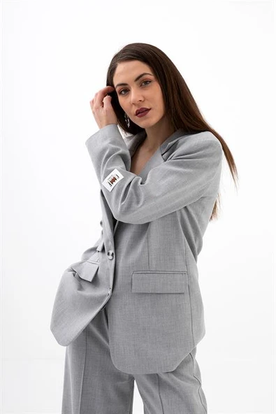 Üç Cep Kapaklı Kolu Arma Detaylı Poliviskon Ceket - Koyu Gri - Resim 9