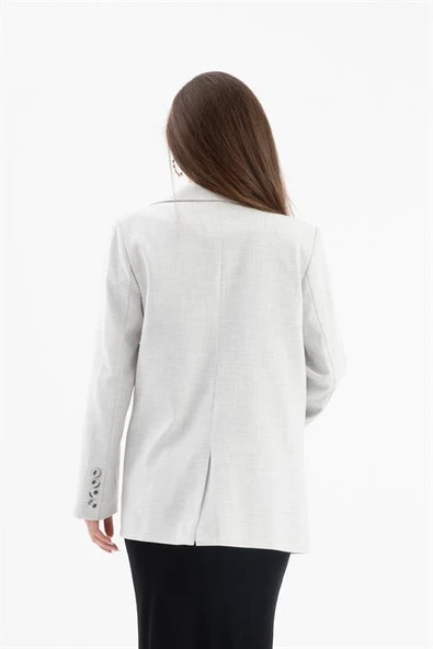 Üç Cep Kapaklı Kolu Arma Detaylı Poliviskon Ceket - Gri - Resim 7