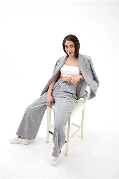 Üç Cep Kapaklı Kolu Arma Detaylı Poliviskon Ceket - Koyu Gri - Resim 6