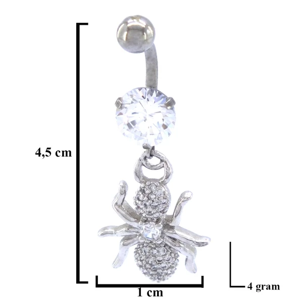 316L Çelik Zirkon Taşlı Karınca Piercing PRC-120 - Resim 3