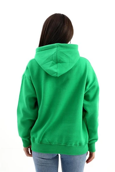 Kapüşonlu School Baskılı Üç İplik Sweat - Zümrüt - Resim 5