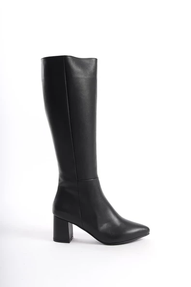 Sekom Siyah Hakiki Deri Kalın Topuklu Kadın Çizme - 4