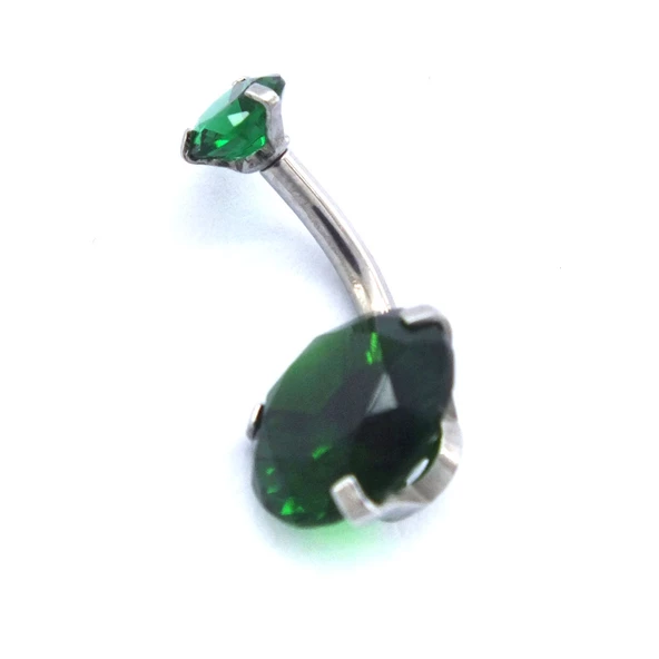 316L Çelik Yeşil Zirkon Taşlı Piercing PRC-114 - 4