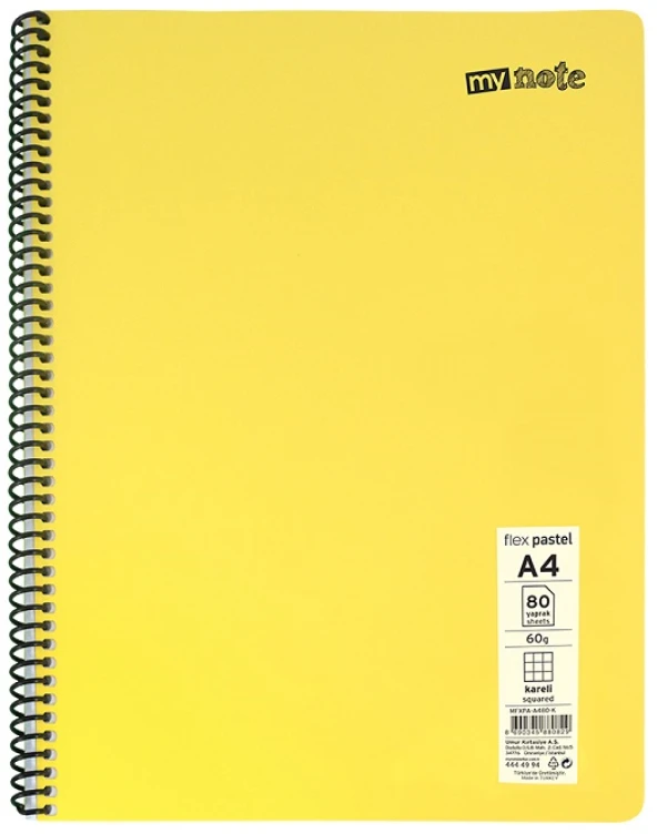 MYNOTE FLEX PASTEL DEFTER PP KAPAK SPİRALLİ A4 96 YP KARELİ MFXPA-A496-K 30023891 12 ADET