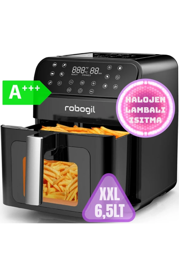 Af-19d Airfryer Xxl 6,5lt Halojen Lambalı Cam Kapaklı Sıcak Hava Fritözü