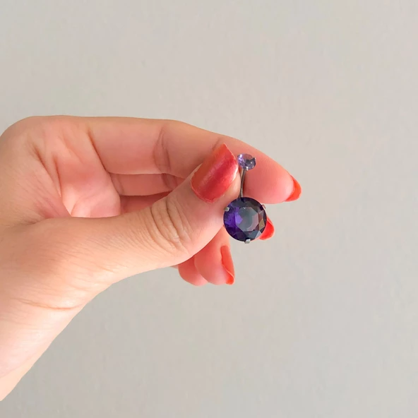 316L Çelik Mor Zirkon Taşlı Piercing PRC-111 - Resim 2