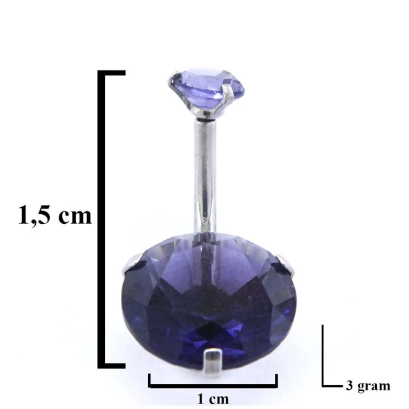 316L Çelik Mor Zirkon Taşlı Piercing PRC-111 - Resim 3