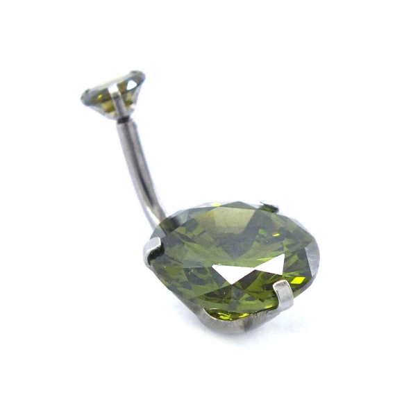 316L Çelik Yeşil Zirkon Taşlı Piercing PRC-110 - Resim 4