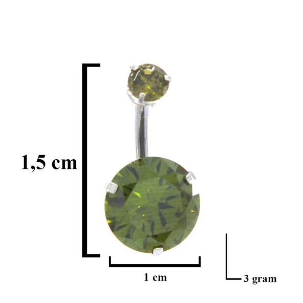 316L Çelik Yeşil Zirkon Taşlı Piercing PRC-110 - Resim 3