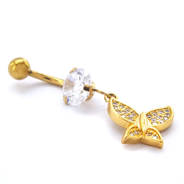 Altın Kaplama Zirkon Taşlı Kelebekli Piercing PRC-109 - 4