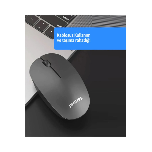 Philips M221 Sessiz Kablosuz Wireless Mouse 2.4Ghz 1600 Dpi Siyah ( Usb alıcısı kapağın içindedir ) - 4
