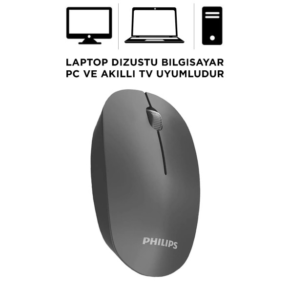 Philips M221 Sessiz Kablosuz Wireless Mouse 2.4Ghz 1600 Dpi Siyah ( Usb alıcısı kapağın içindedir ) - 6