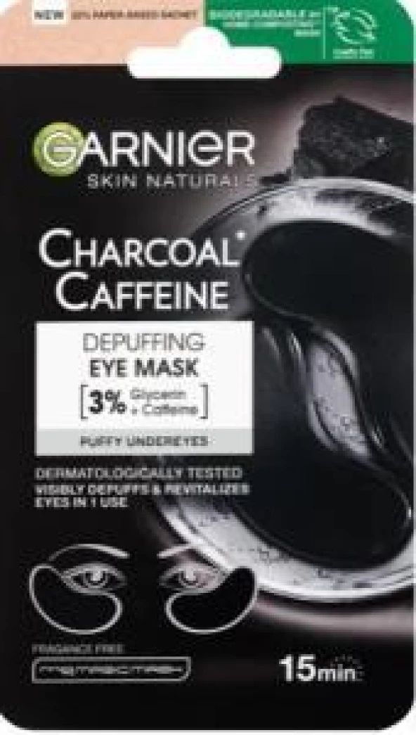 Garnier Skin Naturals Charcoal Caffeine Depuffing Eye Mask 5 g - Face Mask