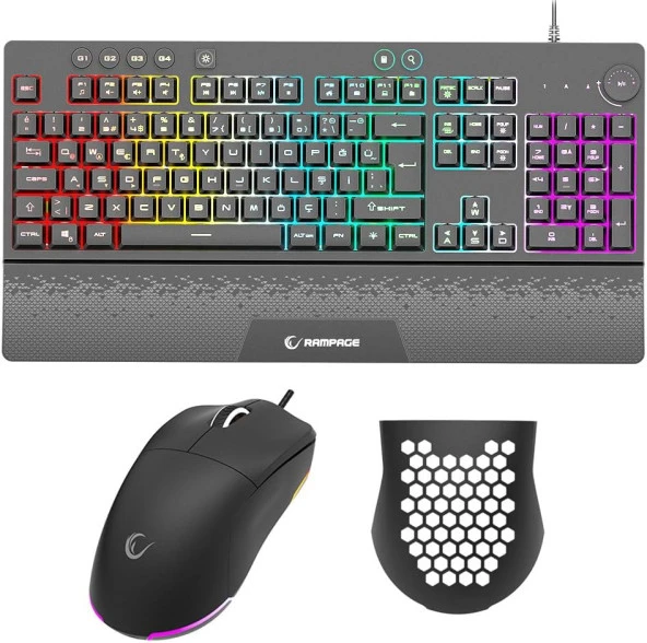 Rampage Eclipse Siyah Usb Rgb Aydınlatmalı Q Gaming Oyuncu Klavye Mouse Set 12800 Dpi