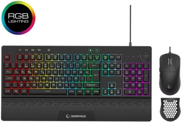 Rampage Eclipse Siyah Usb Rgb Aydınlatmalı Q Gaming Oyuncu Klavye Mouse Set 12800 Dpi - 5