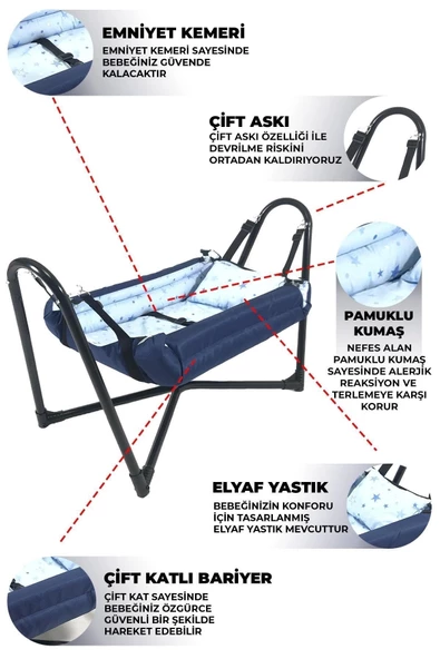 Neptün Metal Beşik Hamak Lacivert Pamuklu Kumaş - 2