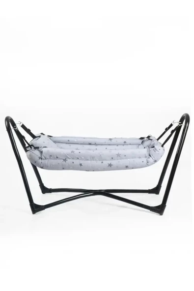 Neptün Metal Beşik Hamak Gri Pamuklu Kumaş - 3