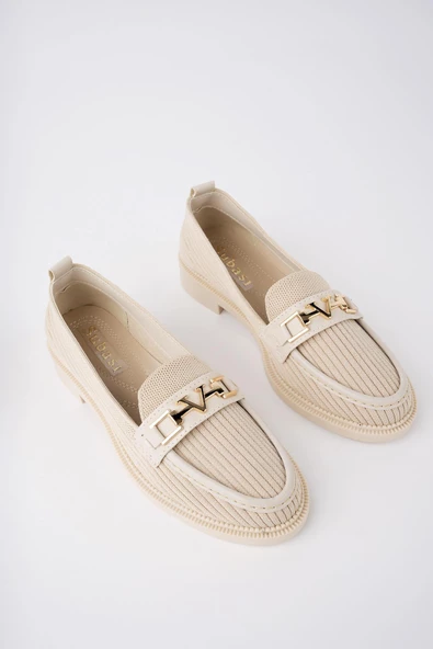 Muggo WİNCE Garantili Triko Metal Tokalı Kadın Loafer Günlük Ayakkabı - 6