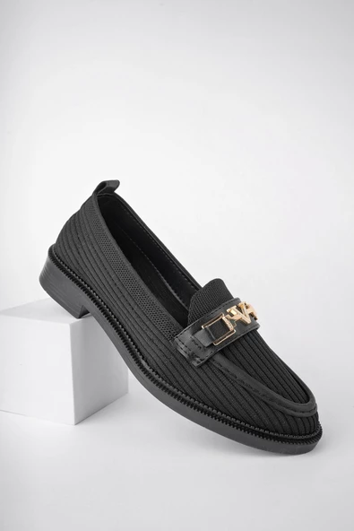 Muggo WİNCE Garantili Triko Metal Tokalı Kadın Loafer Günlük Ayakkabı - 11