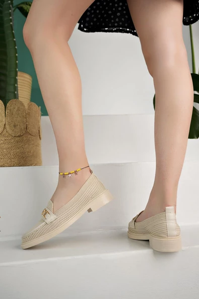 Muggo WİNCE Garantili Triko Metal Tokalı Kadın Loafer Günlük Ayakkabı - 3