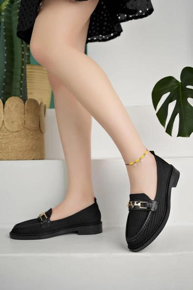 Muggo WİNCE Garantili Triko Metal Tokalı Kadın Loafer Günlük Ayakkabı - 9