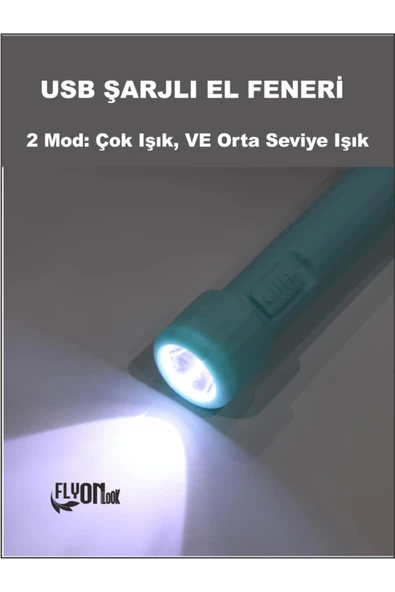 ŞARJLI EL FENERİ 2 KADEMELİ 3W LED  KAMP FENERİ 500 LÜMEL EV BAHÇE OFİS İÇİN LAMBA FENER