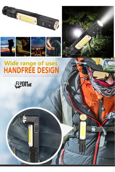 ŞARJLI ÇOK AMAÇLI HEM EL FENERİ HEM KAFA LAMBASI 360 DERECE DÖNEBİLEN BAŞLIK KAMP LAMBASI FLAŞÖR - 8