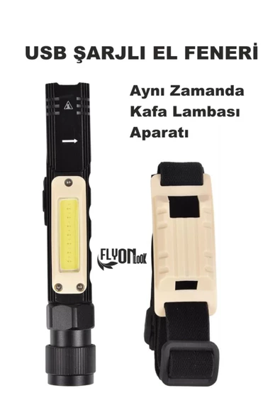 ŞARJLI ÇOK AMAÇLI HEM EL FENERİ HEM KAFA LAMBASI 360 DERECE DÖNEBİLEN BAŞLIK KAMP LAMBASI FLAŞÖR - 3