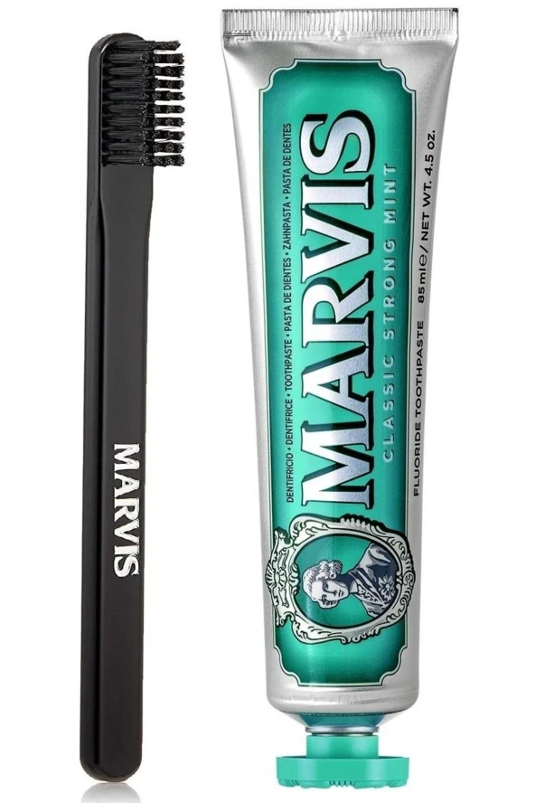 Marvis Classic Strong Mint Beyazlatıcı Diş Macunu 85 ml Ve Black Orta Sert Diş Fırçası