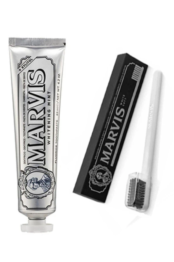 Marvis Whitening Mint Beyazlatıcı Diş Macunu 85 ml Ve White Soft Diş Fırçası