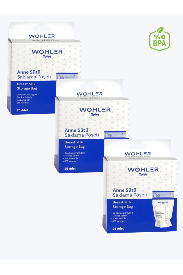 Wohler Anne Sütü Saklama Poşeti 25 'li X 3 : 75 Adet