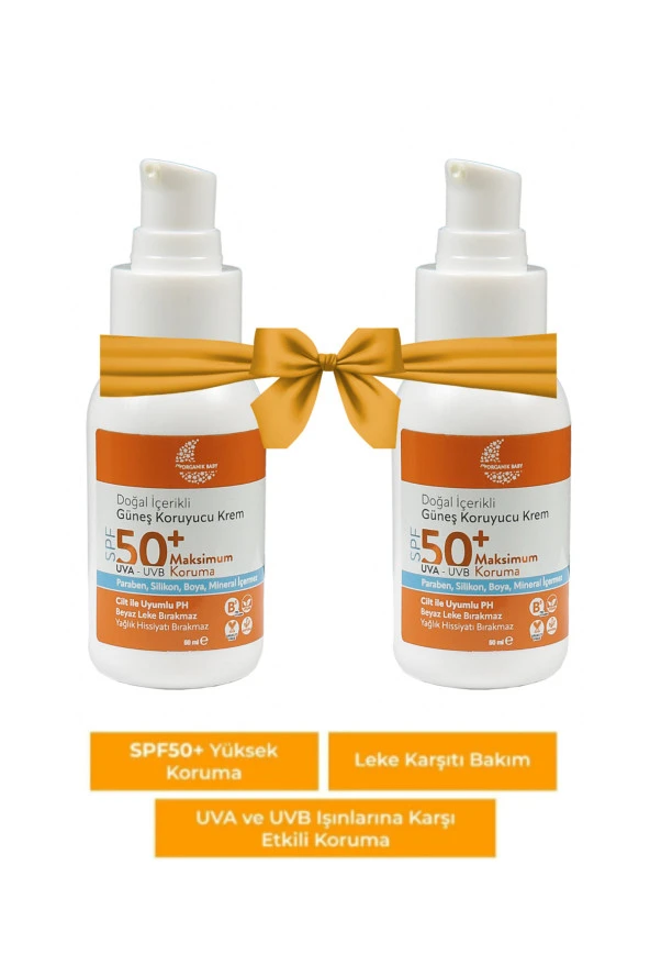 Doğal İçerikli Bebek Çocuk Ve Yetişkin 2 li Set 50 ml Güneş Kremi Leke Karşıtı 50 Spf Tüm Ciltler