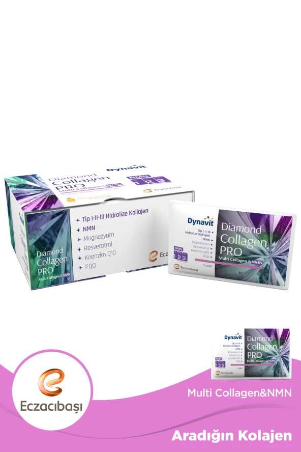 DYNAVİT Diamond Collagen PRO Tip I-II-III Hidrolize Multi Collagen&NMN Ananas Aromalı 30 Saşe