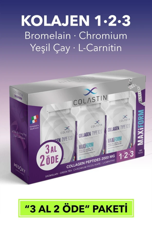 Colastin Kolajen 1-2-3 Maxiform 3 Al 2 Öde, 180 Tablet, Cilt, Vücut, Diyet Ve Form Şimdi Tek Şişede