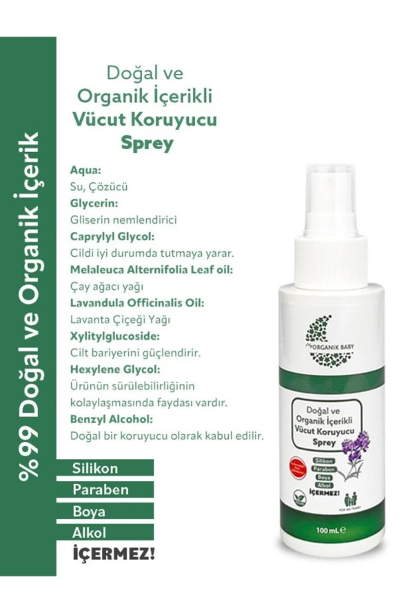 Organik Ve Doğal Içerikli Vücut Koruyucu Yenidoğan Bebek Çocuk Ve Yetişkin Vegan Sprey 100 ml - 3