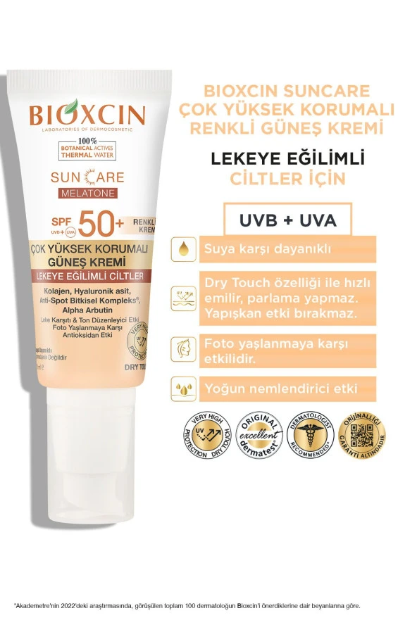 Bioxcin Sun Care Melatone Spf50 Lekeye Eğilimli Ciltler Için Renkli Güneş Kremi 50 ml - Kolajen Dry Touch - 5