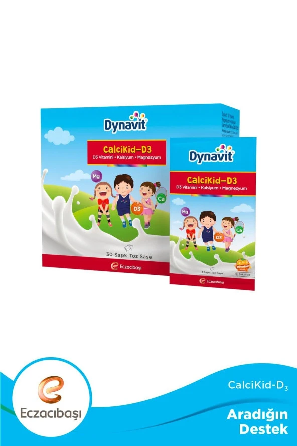 DYNAVİT Calcikid-d3 D3 Vitamini Magnezyum Ve Kalsiyum Içeren Portakal Aromalı Takviye Edici Gıda 30 Toz Saşe