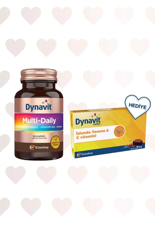 DYNAVİT Multi-daily Multivitamin&Mineral-Koenzim Q10-Rodiola 30 Sevgililer Günü Özel Pastil Hediyeli