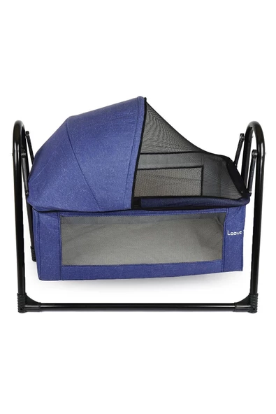 Smoll Metal Sallanır Beşik Lacivert Keten Kumaşlı - 3