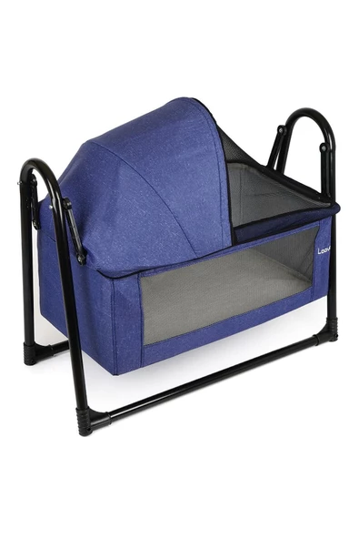 Smoll Metal Sallanır Beşik Lacivert Keten Kumaşlı - 4